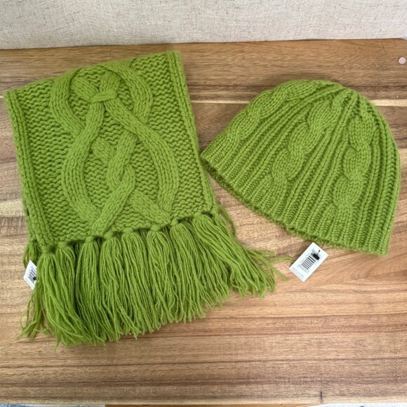 Banana Republic thick Aran cable knit Cashmere Toque / Beanie green NWT - Picture 6 of 6
